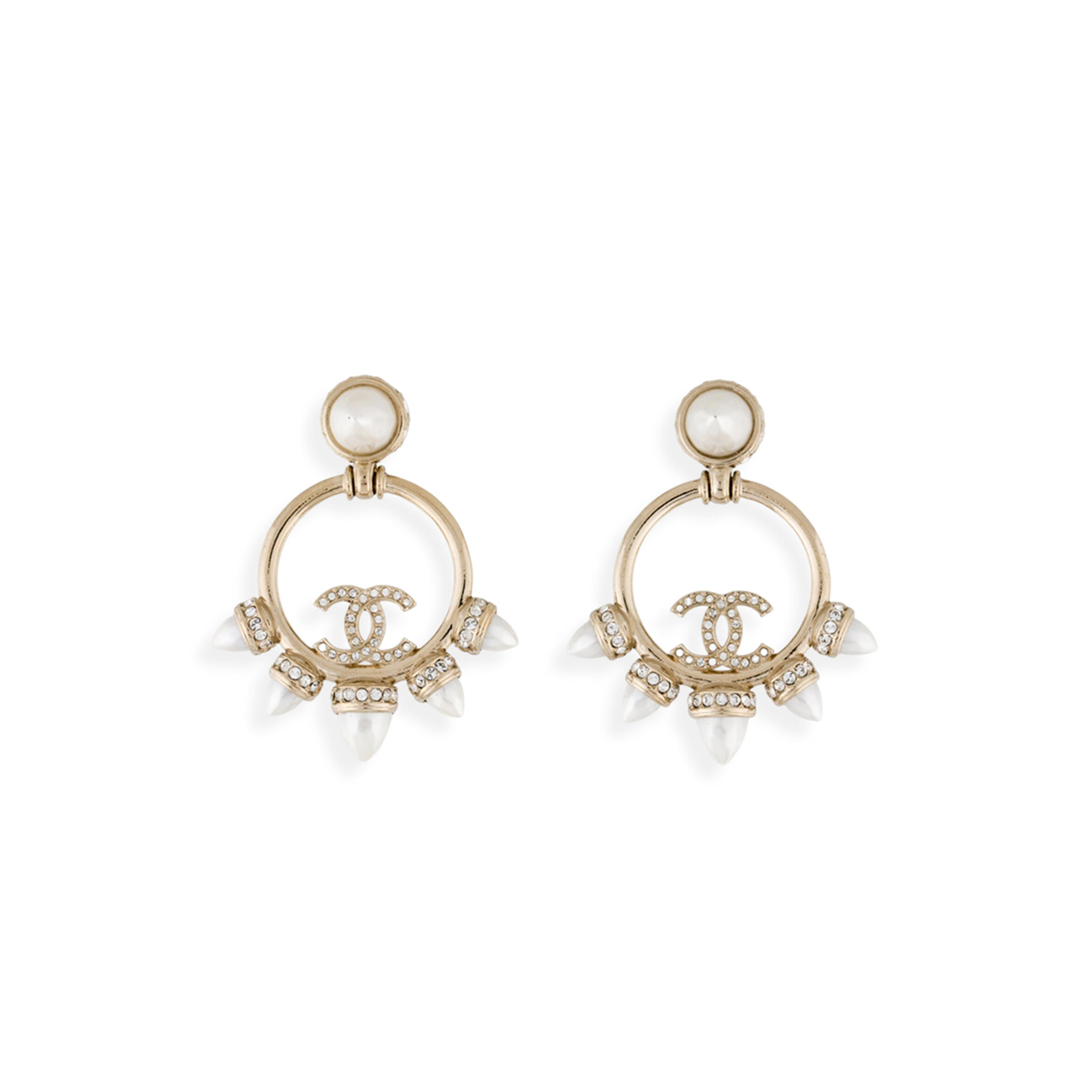 Ch**el strass & faux pearl cc drop earrings